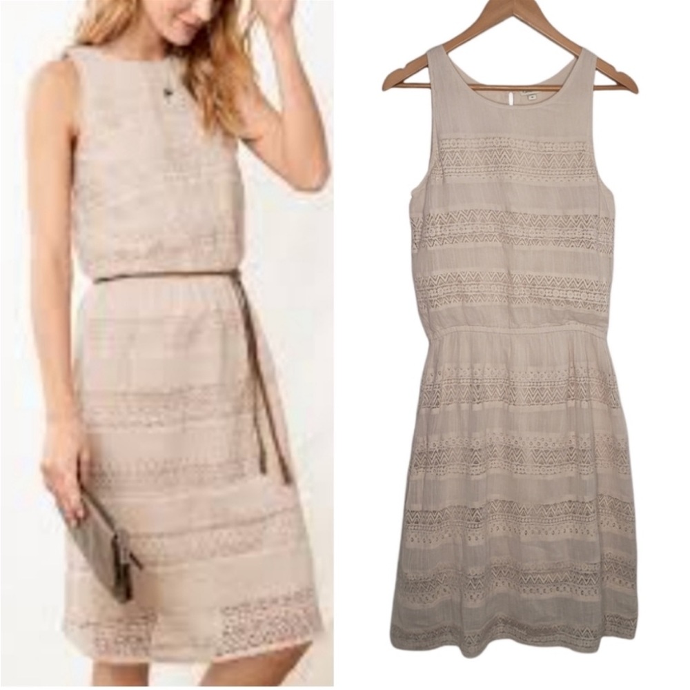 Garnet Hill Lace Detail Jewel-Neck Boho Dress Size 6